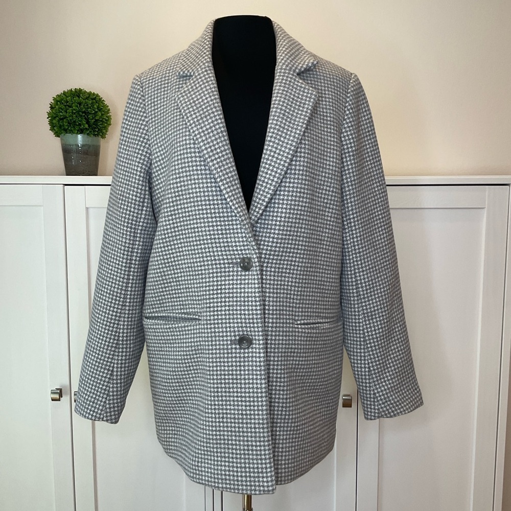 NWT Abercrombie & Fitch Wool Blend Houndstooth Tailored Top Coat in Grey Medium - Picture 3 of 16